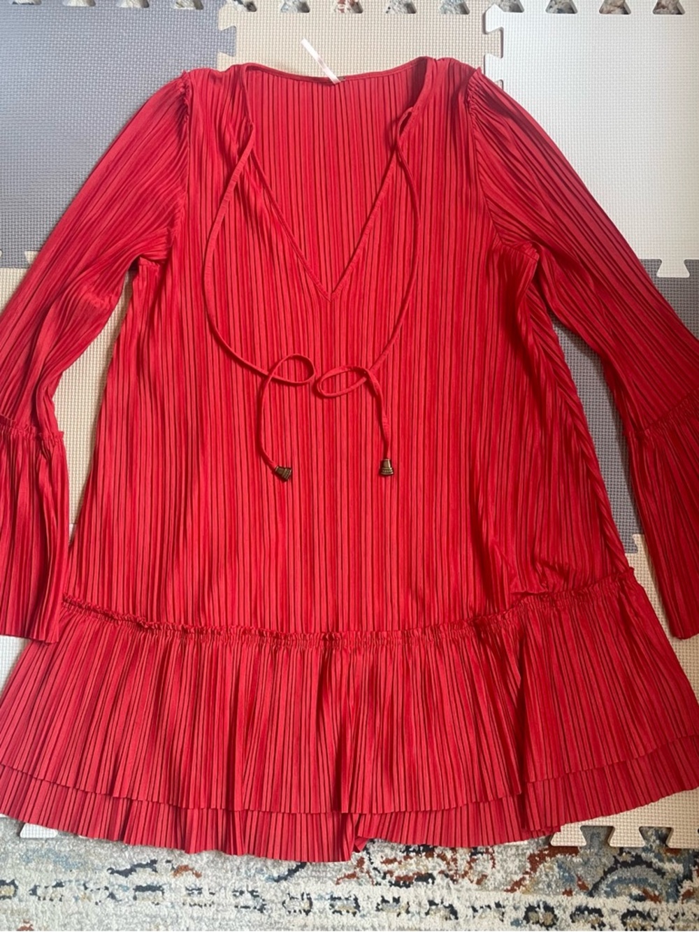 Free People Red Pleated Mini Dress